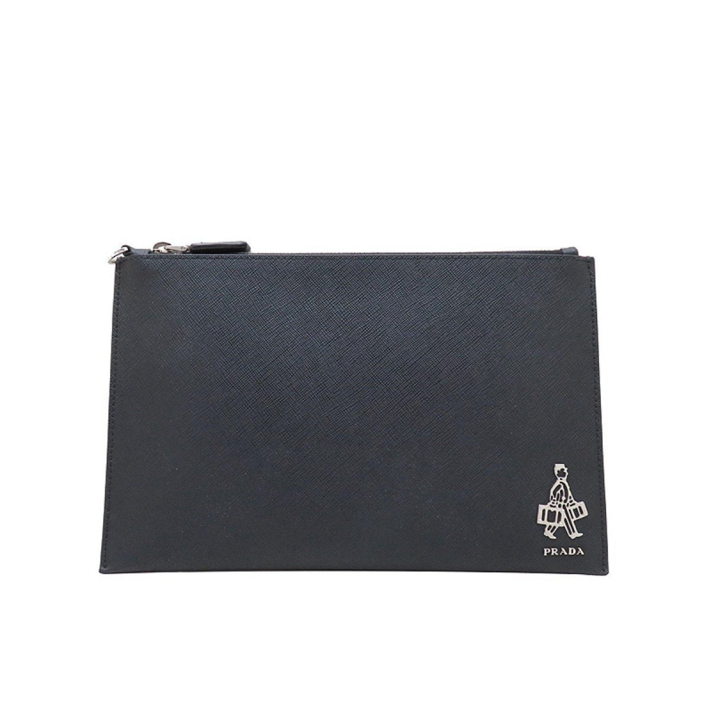 Luxury PradaBlack Saffiano Voyage Leather Clutch Document Holder