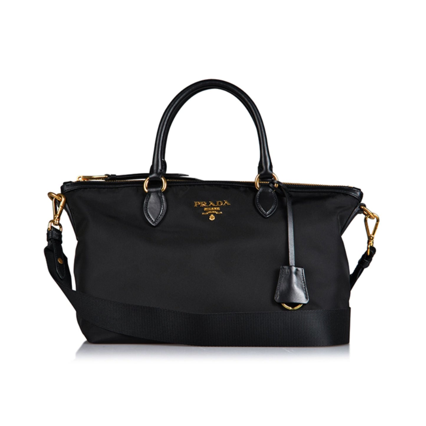 Luxury PradaTessuto Nylon Black Leather Clochette Crossbody Tote Bag