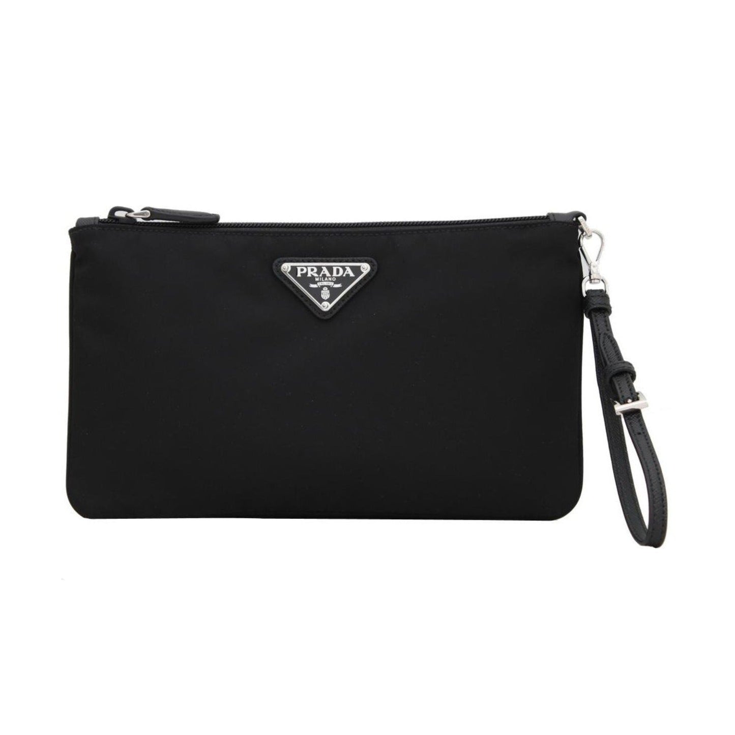 Luxury PradaBlack Tessuto Nylon Pouch Luxury PradaLogo Wristlet Clutch Bag