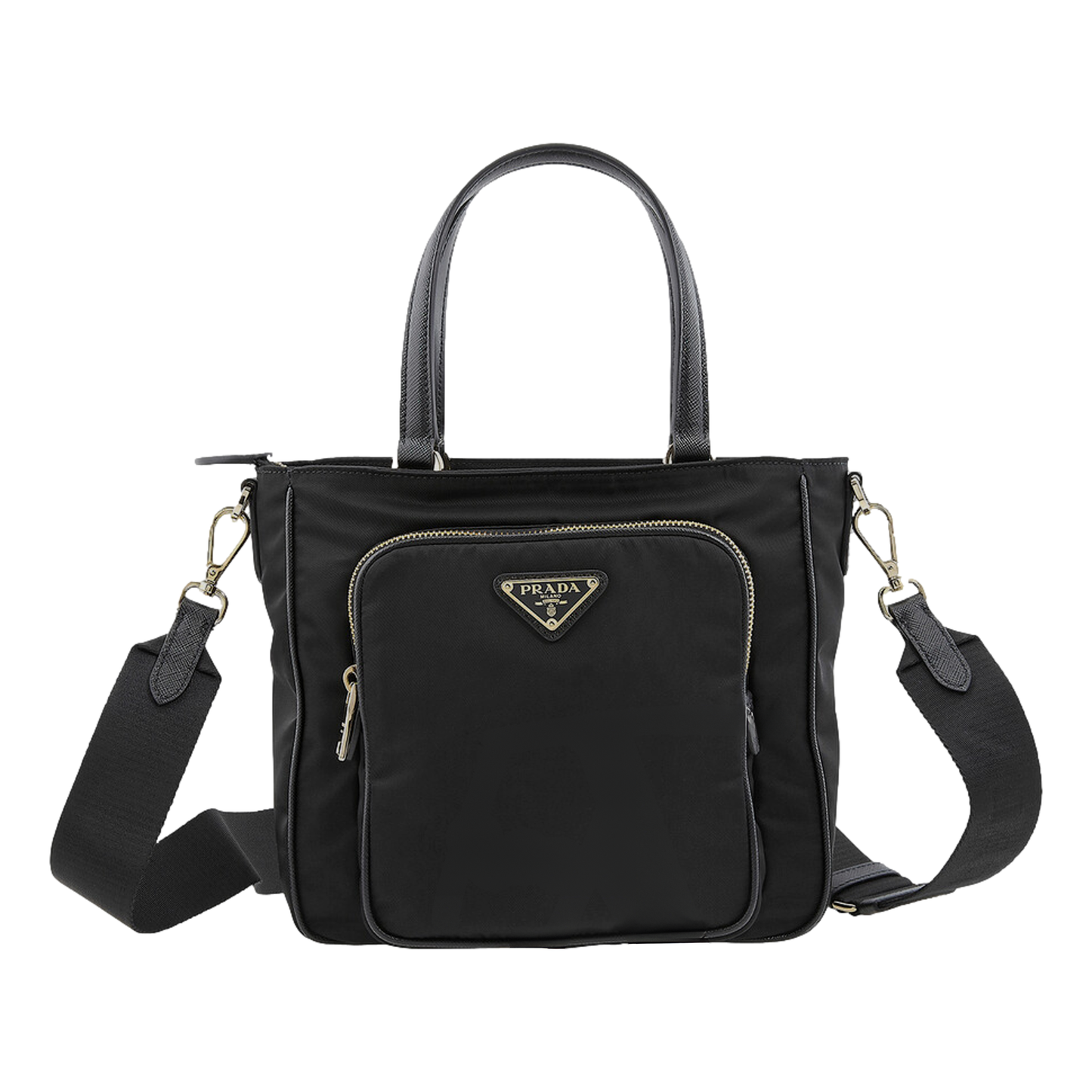 Luxury PradaBlack Tessuto Nylon Saffiano Leather Crossbody Satchel Bag