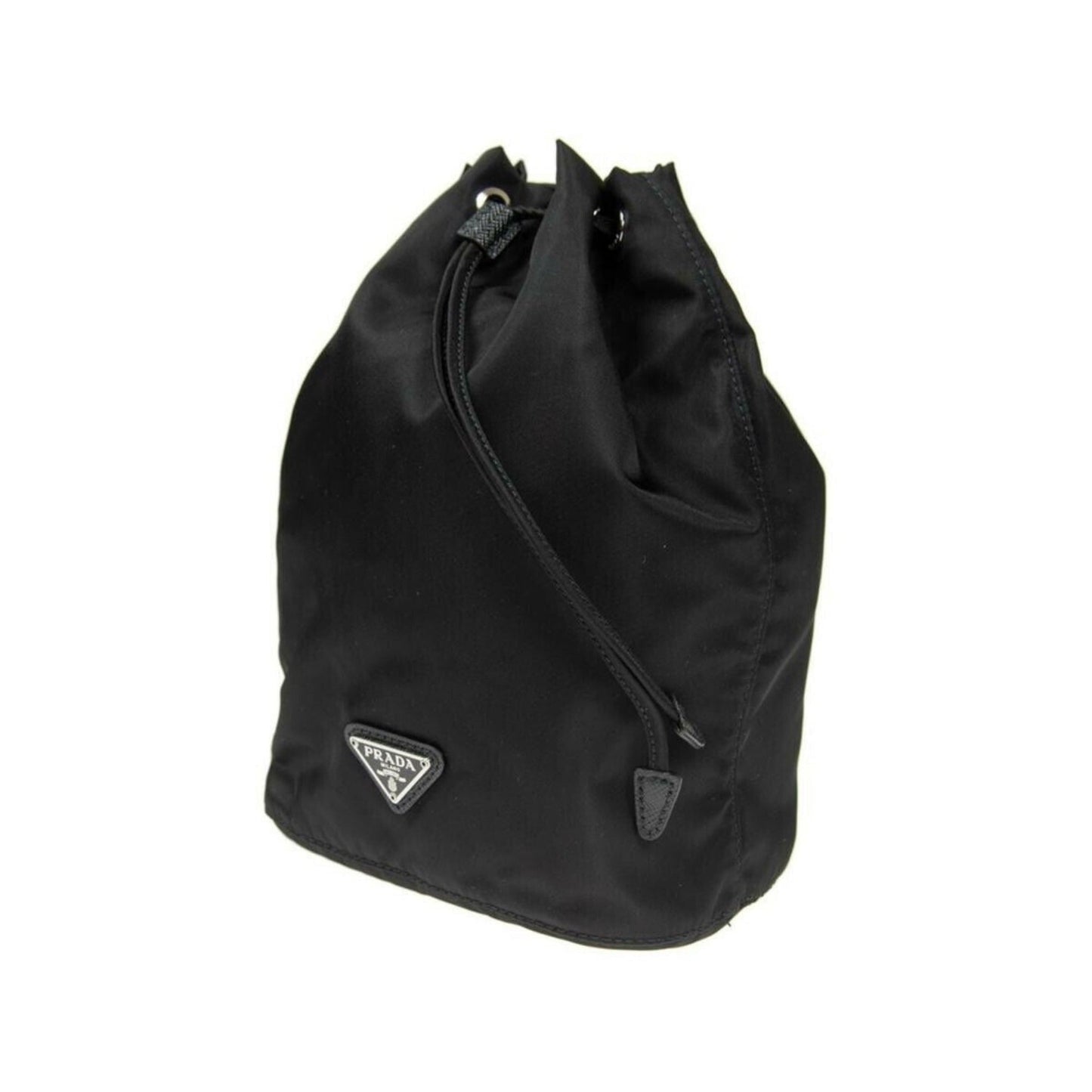 Luxury PradaBlack Tessuto Nylon Triangle Logo Drawstring Bucket Bag
