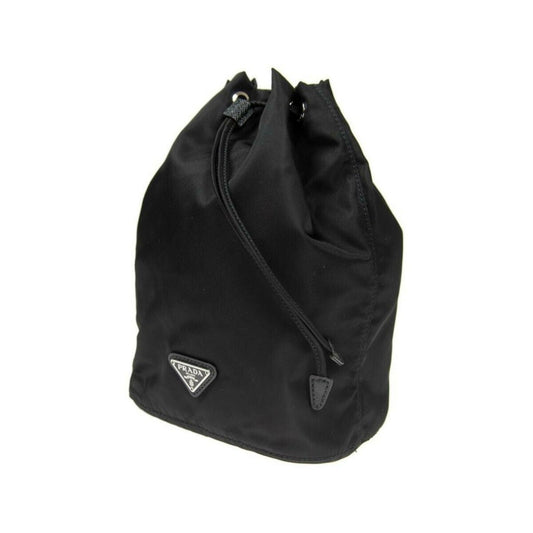 Luxury PradaBlack Tessuto Nylon Triangle Logo Drawstring Bucket Bag