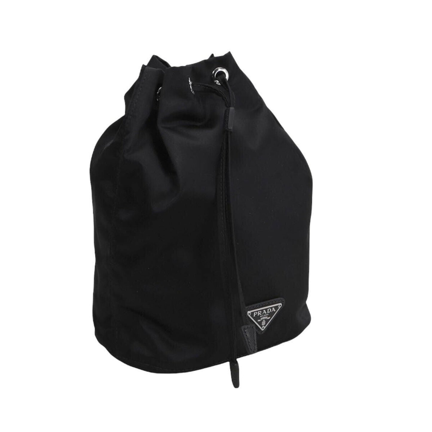 Luxury PradaBlack Tessuto Nylon Triangle Logo Drawstring Bucket Bag