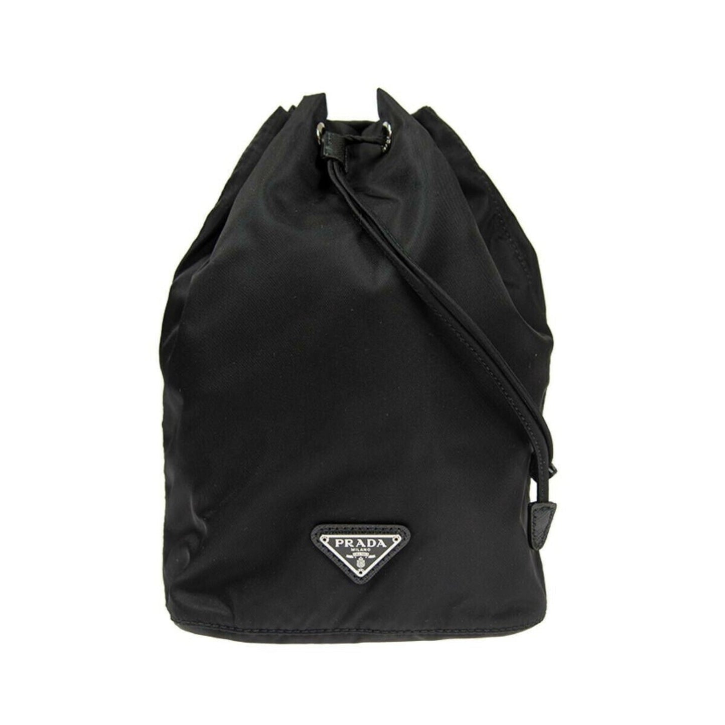 Luxury PradaBlack Tessuto Nylon Triangle Logo Drawstring Bucket Bag