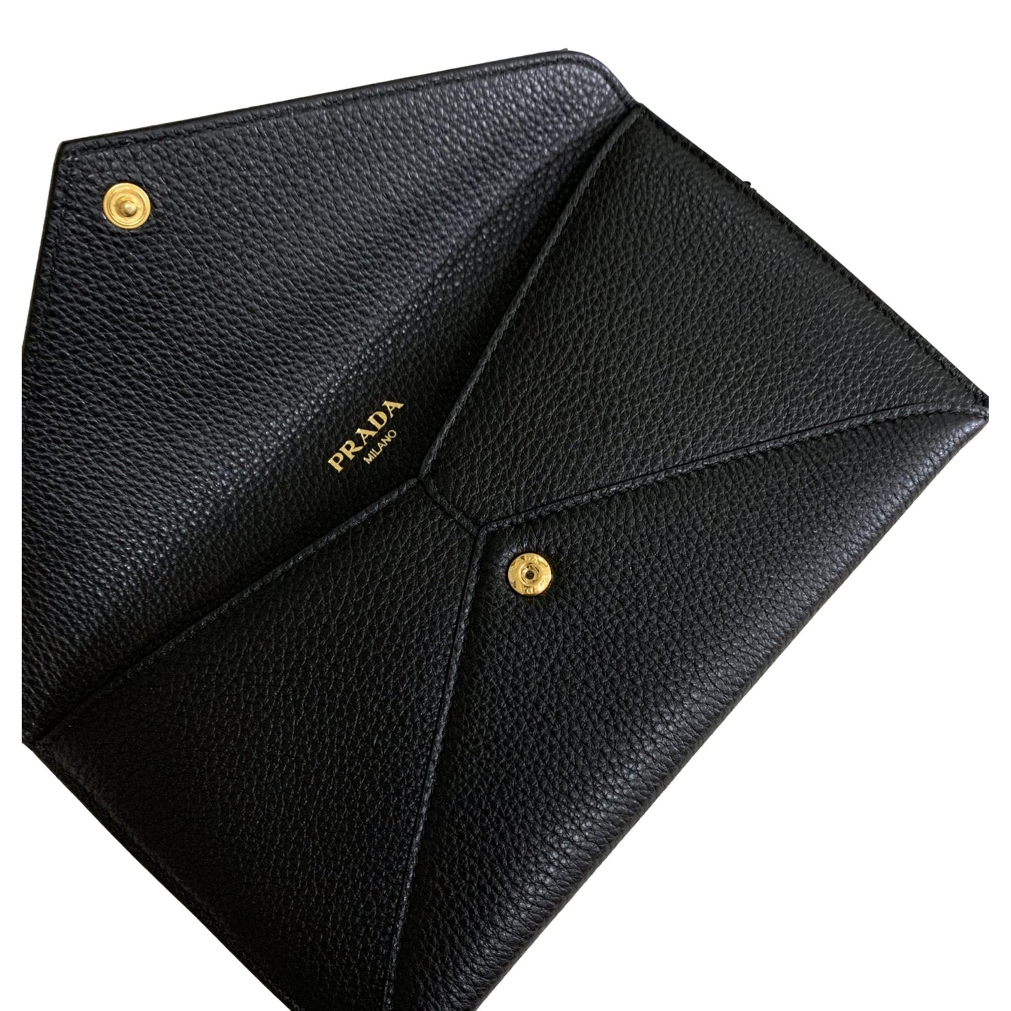 Luxury PradaBlack Vitello Grain Leather Long Envelope Wallet