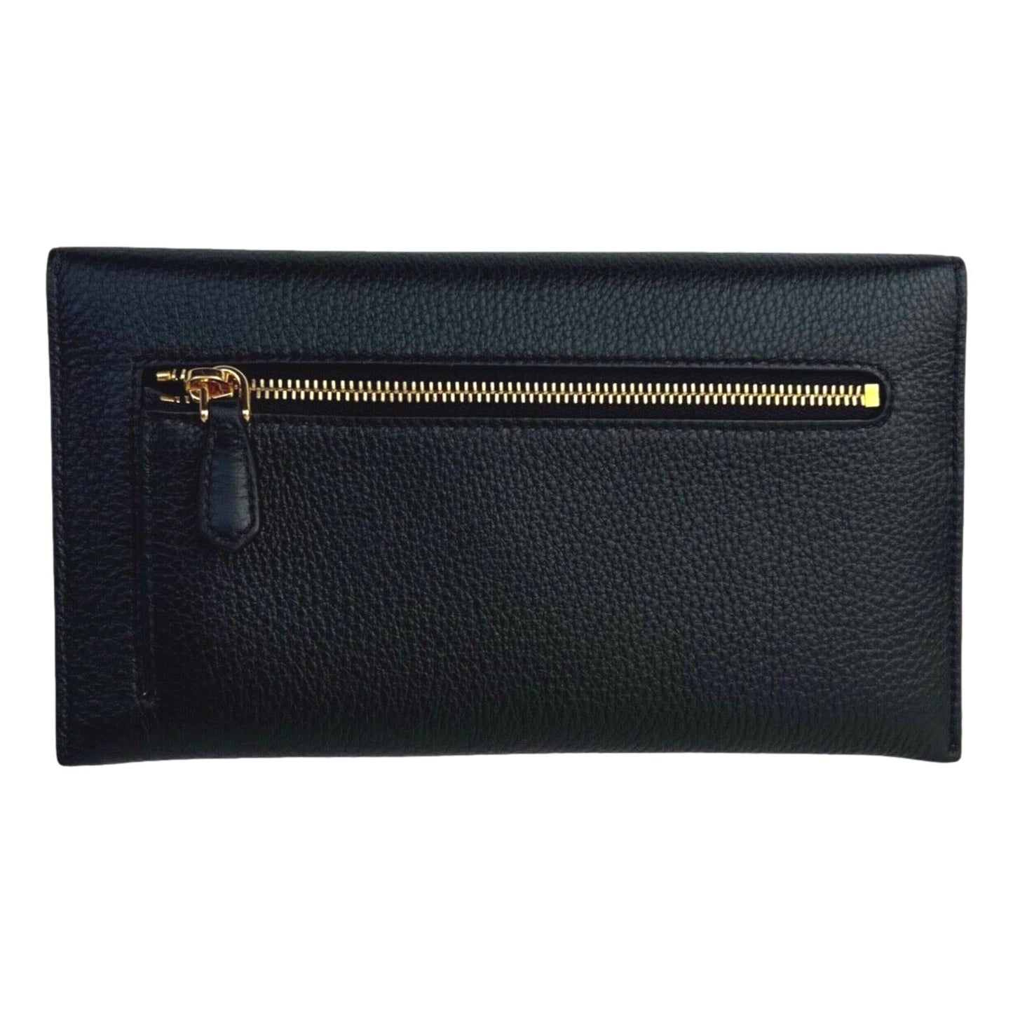 Luxury PradaBlack Vitello Grain Leather Long Envelope Wallet