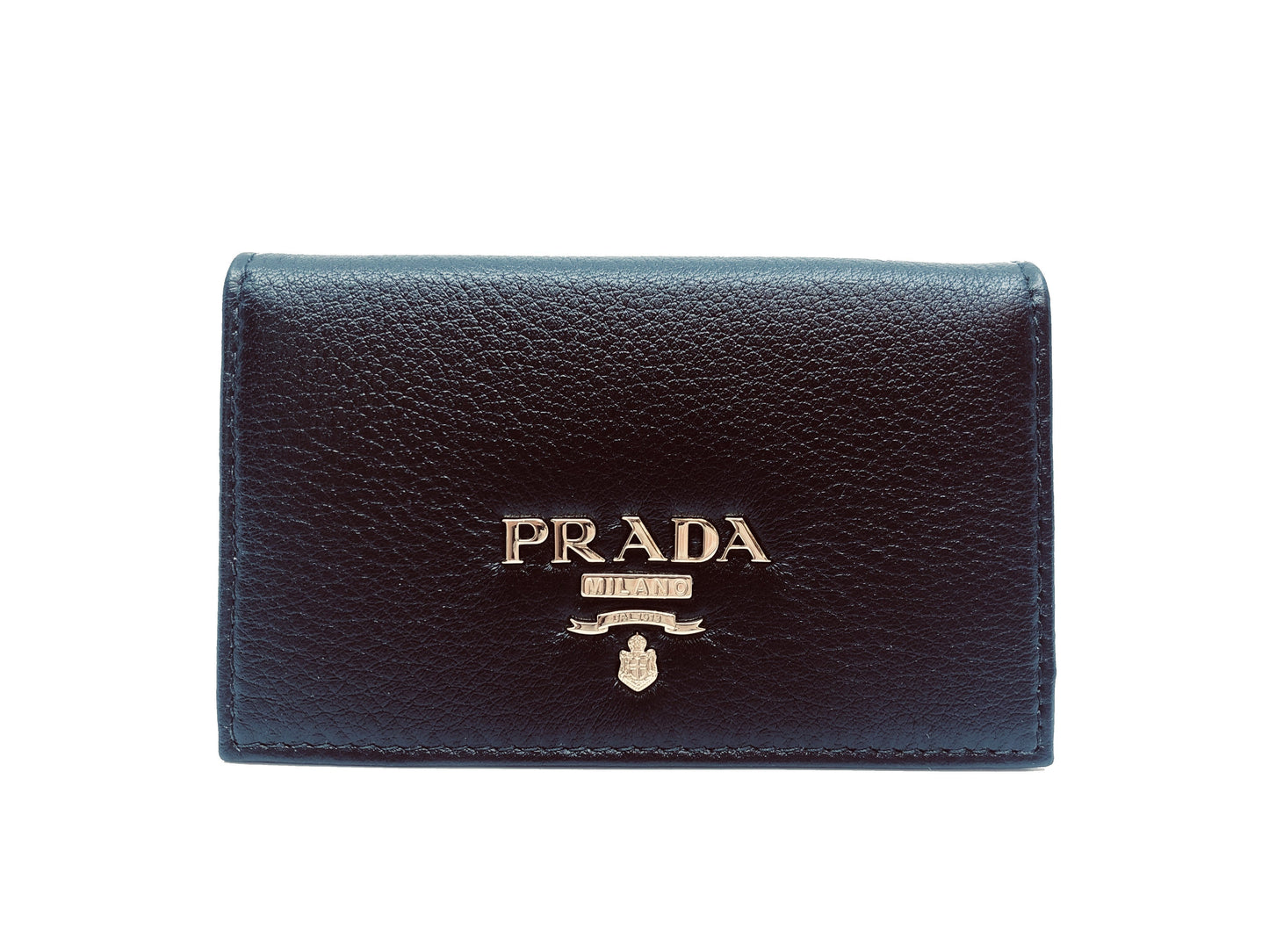 Luxury PradaBlack Vitello Grain Soft Calf Leather Credit Card Case Wallet