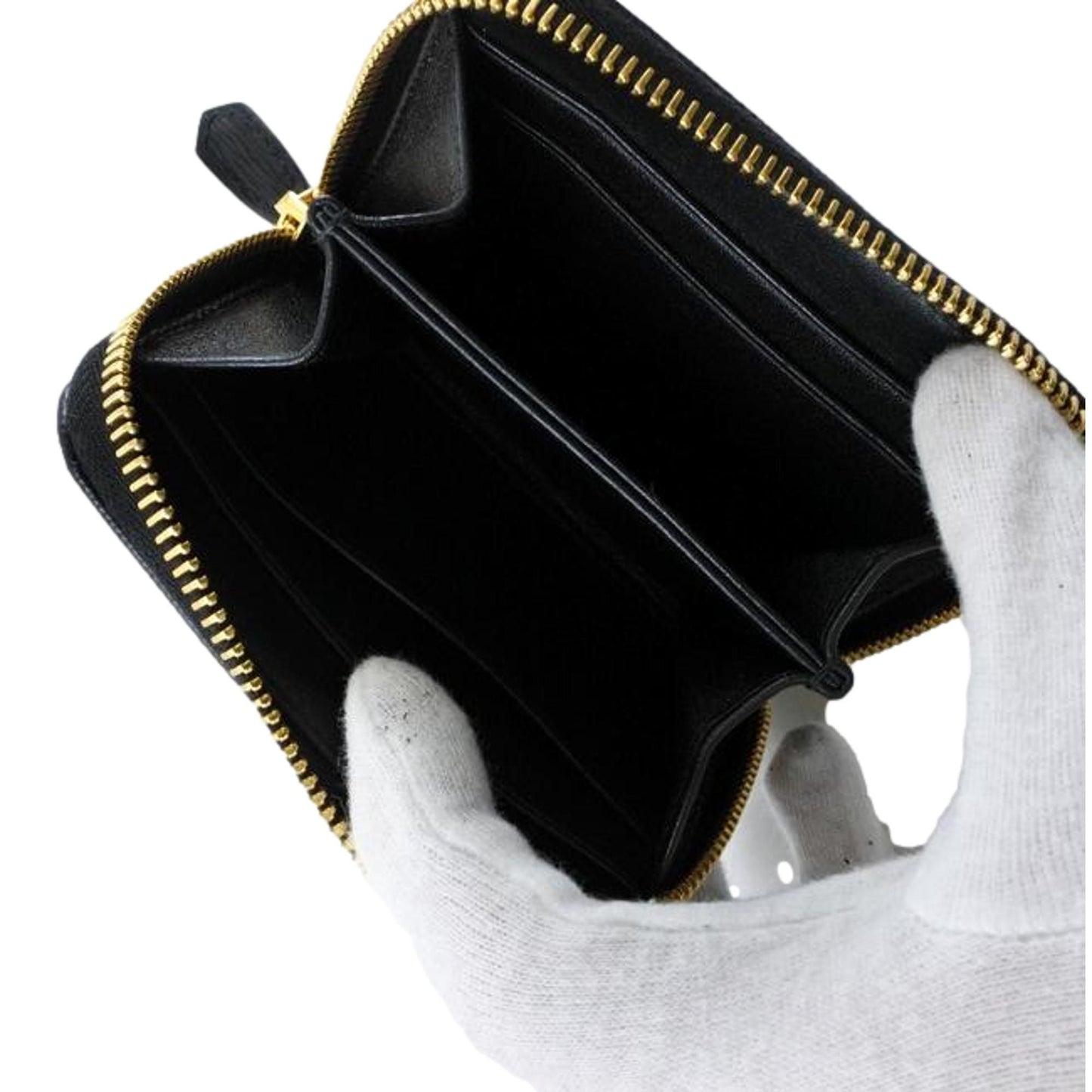 Luxury PradaBlack Vitello Leather Gold Zip Coin Purse Wallet