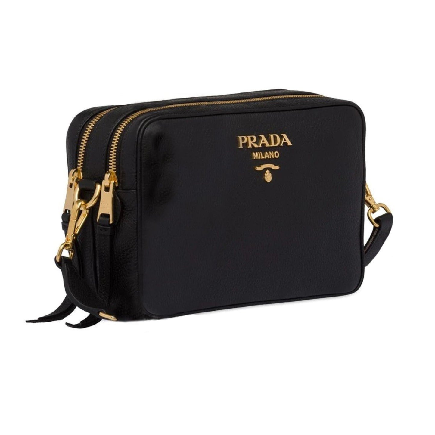 Luxury PradaBlack Vitello Phenix Leather Double Zip Cross Body Bag