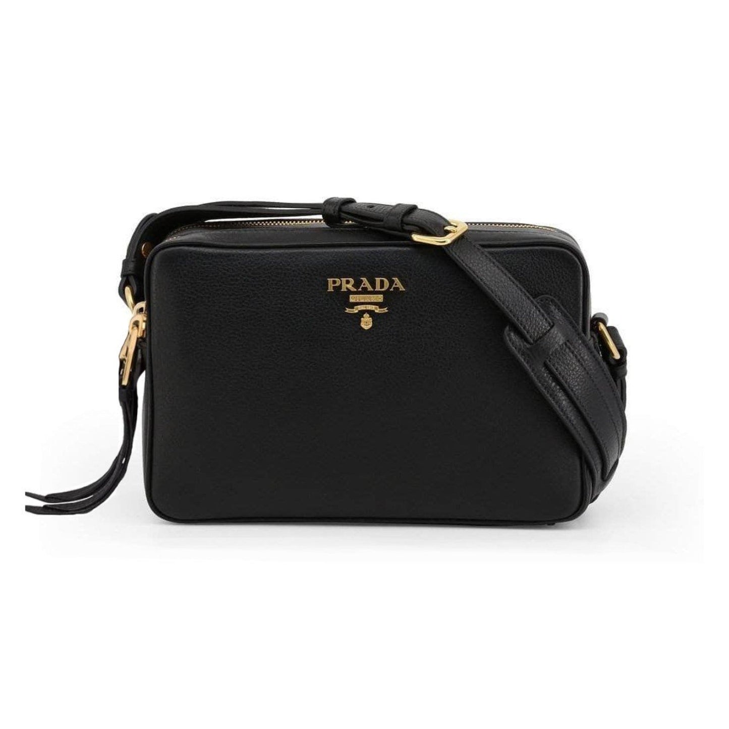 Luxury PradaBlack Vitello Phenix Leather Double Zip Cross Body Bag
