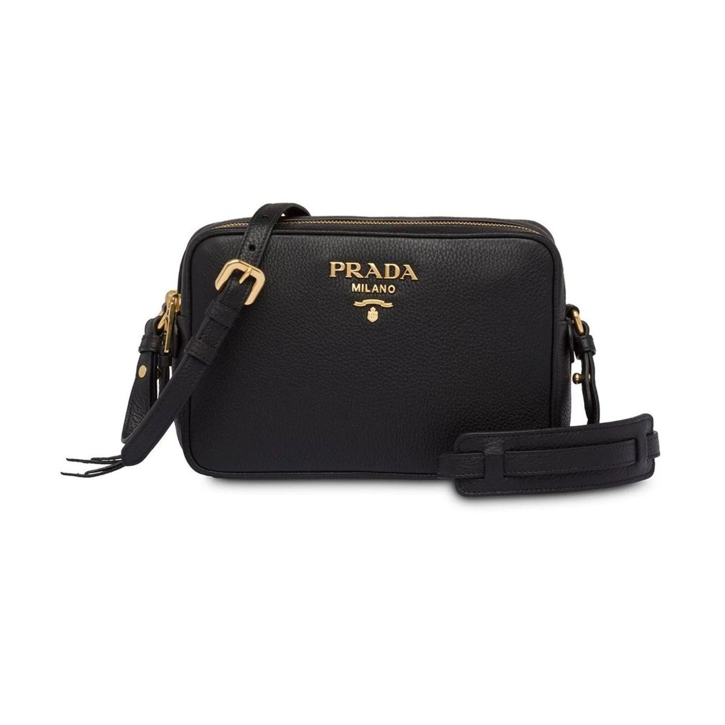 Luxury PradaBlack Vitello Phenix Leather Double Zip Cross Body Bag