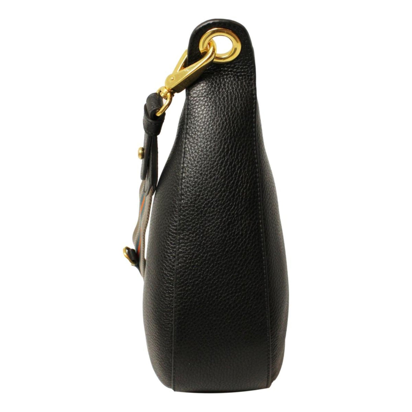 Luxury PradaBlack Vitello Phenix Leather Web Stripe Strap Crossbody