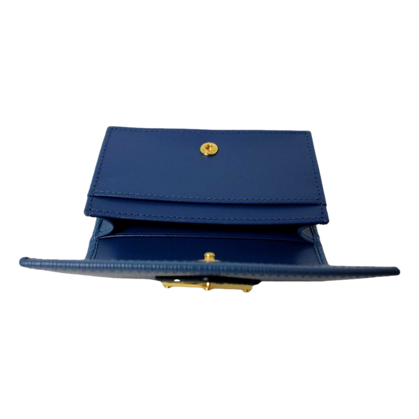 Luxury PradaBlue Vitello Move Leather Triangle Logo Card Case Wallet