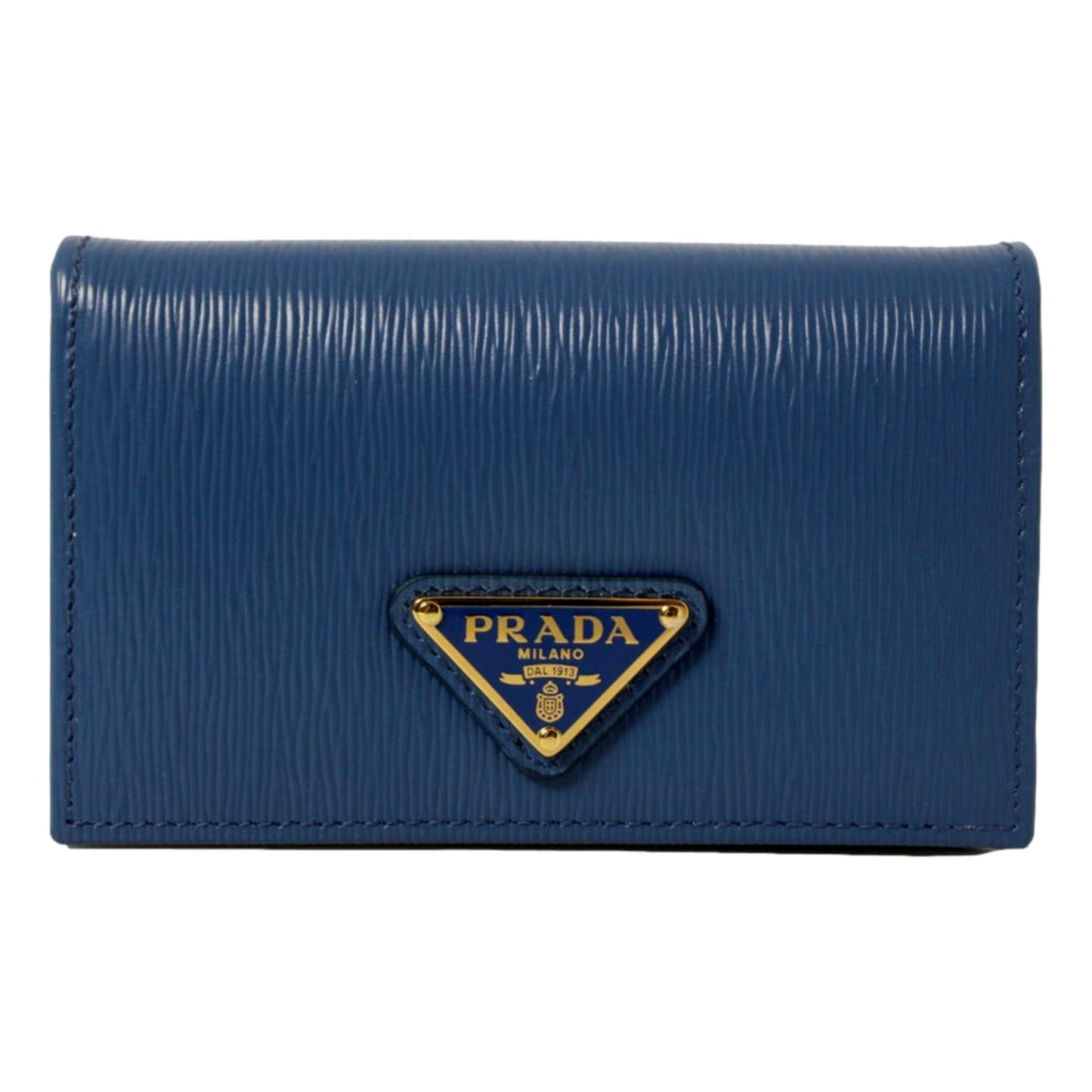 Luxury PradaBlue Vitello Move Leather Triangle Logo Card Case Wallet