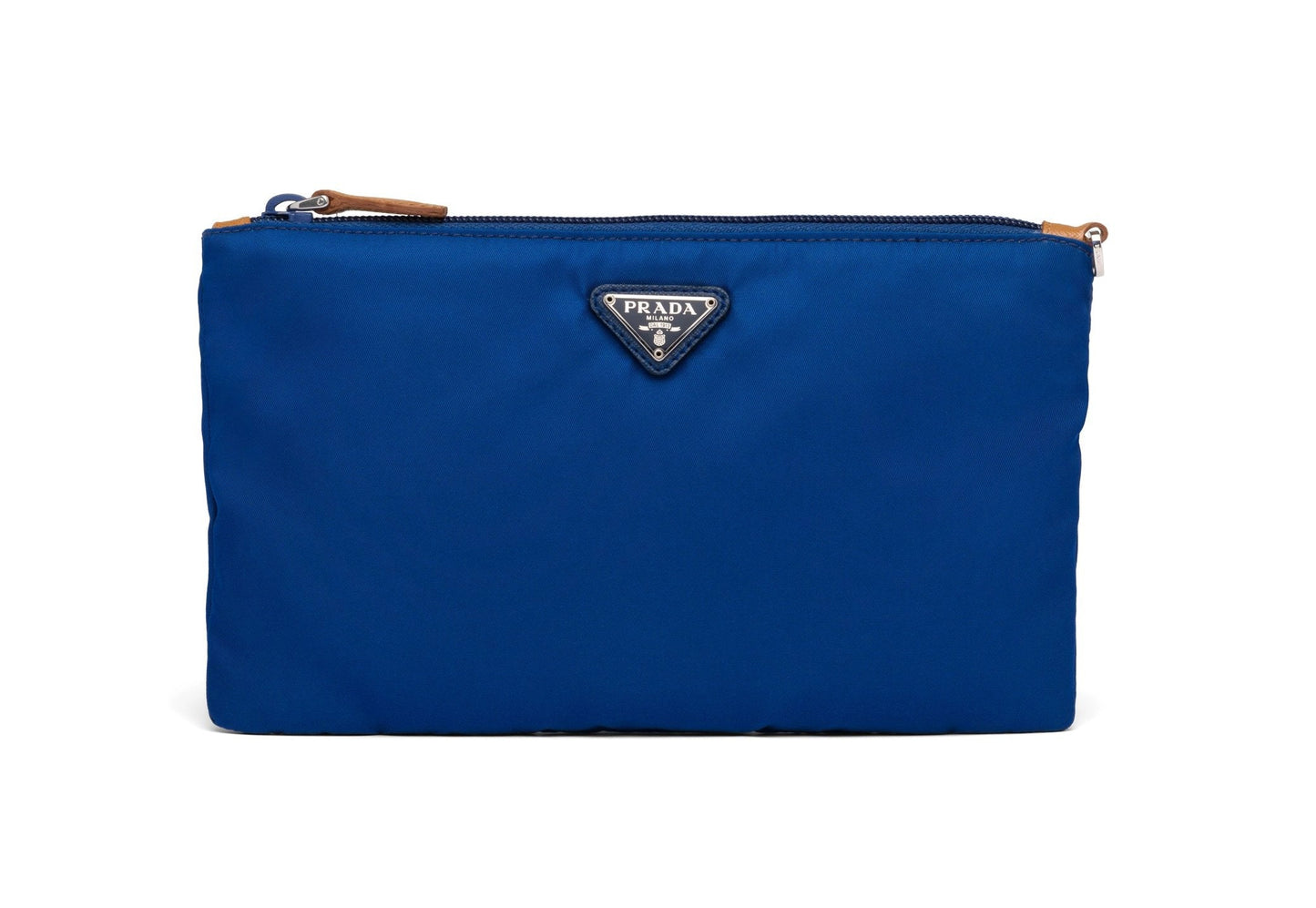 Luxury PradaBlue Tessuto Nylon Pouch Wristlet Clutch Silver