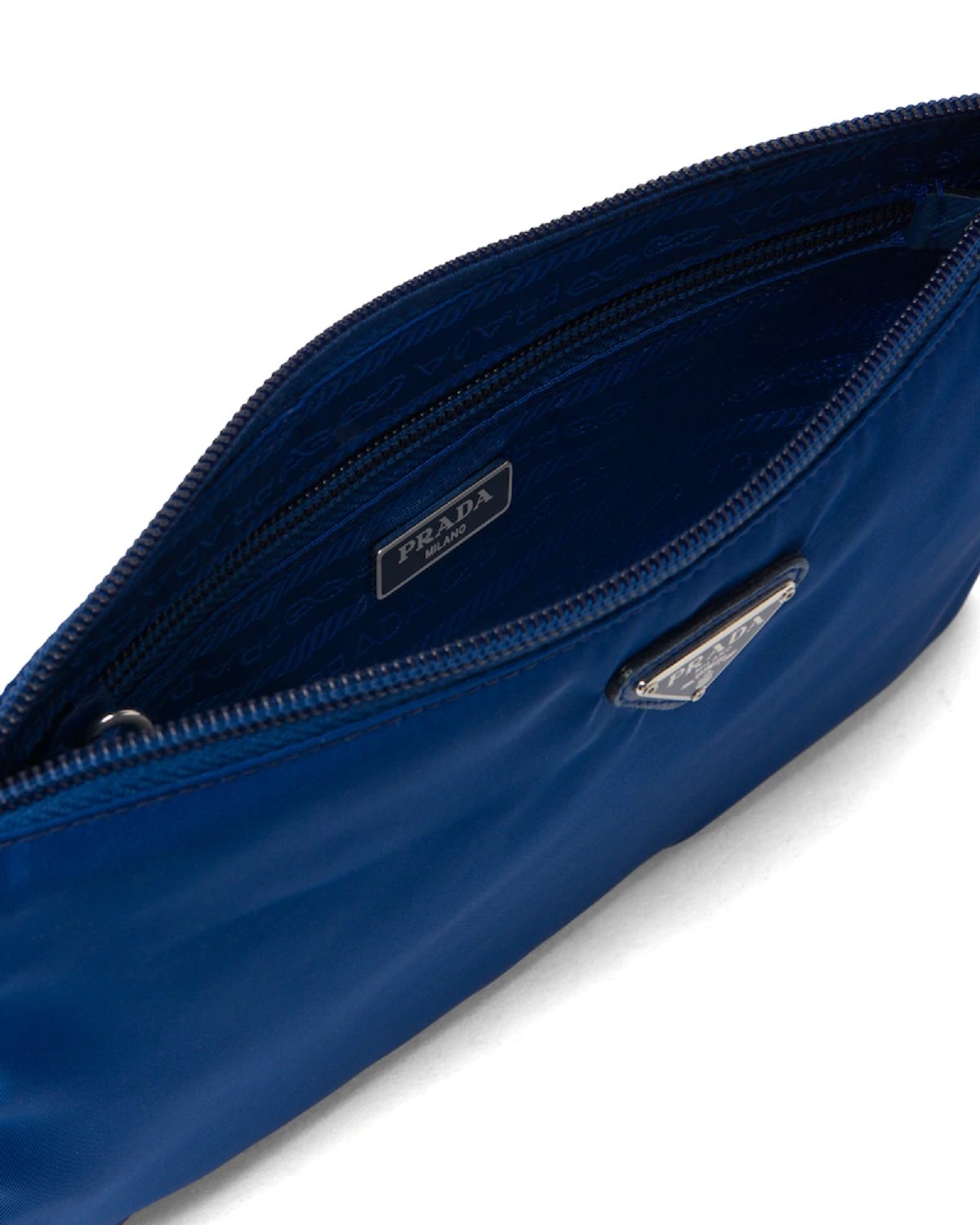 Luxury PradaBlue Tessuto Nylon Pouch Wristlet Clutch Silver
