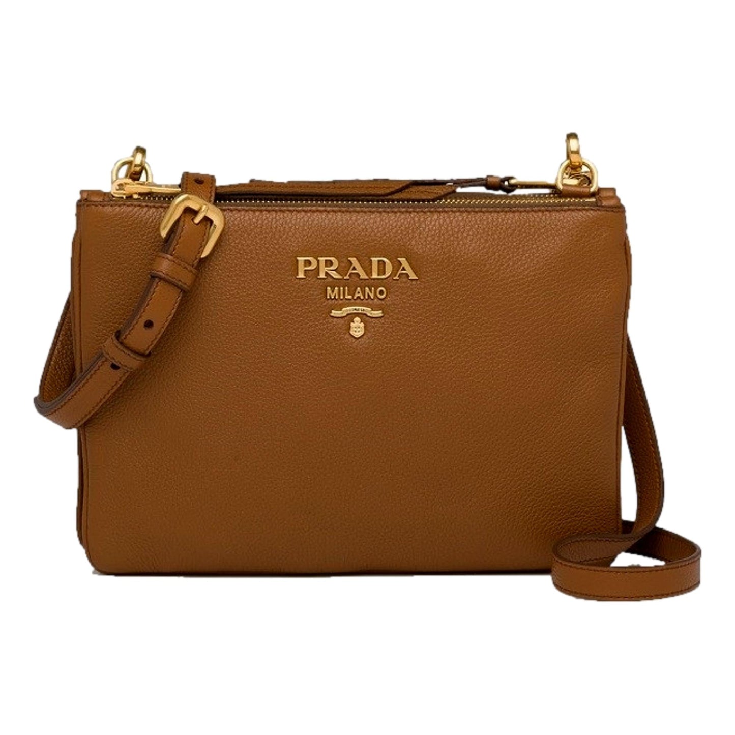 Luxury PradaVitello Phenix Cannella Brown Leather Crossbody Bag