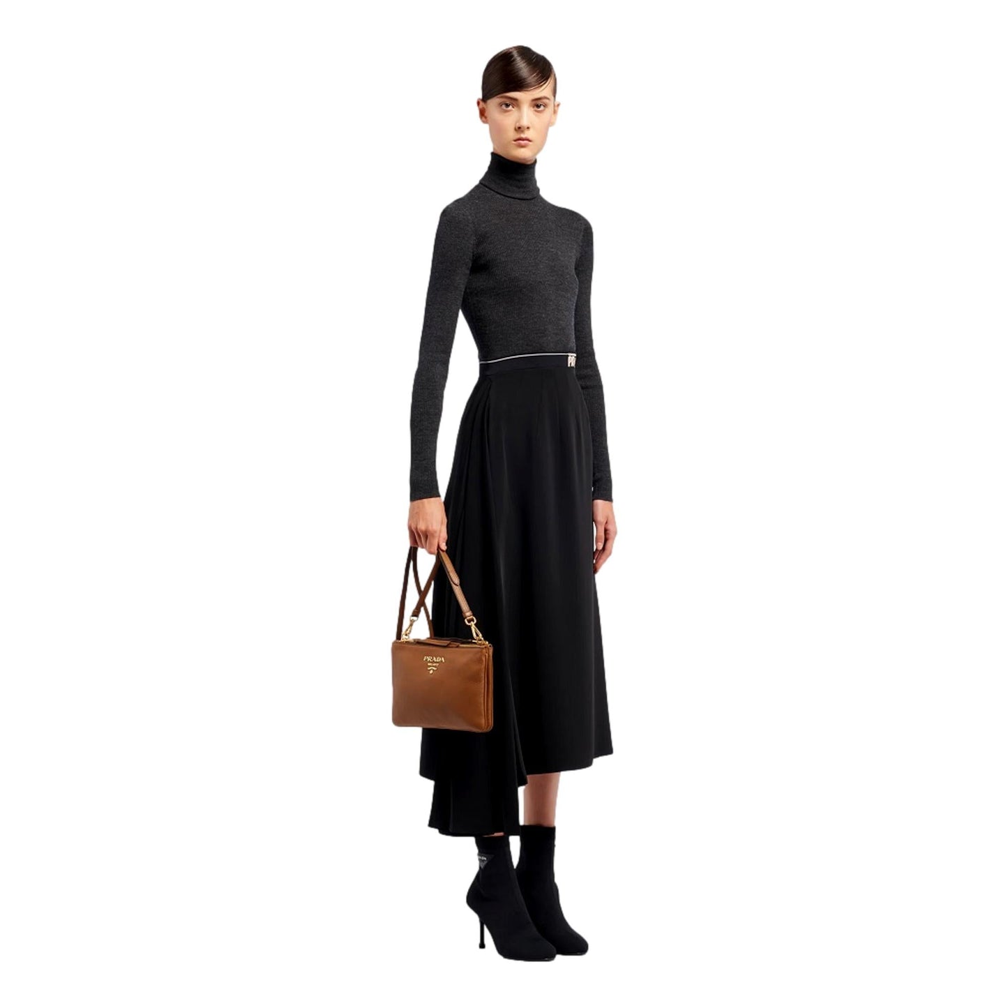 Luxury PradaVitello Phenix Cannella Brown Leather Crossbody Bag