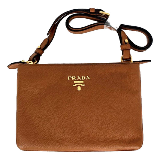 Luxury PradaVitello Phenix Cannella Brown Leather Crossbody Bag