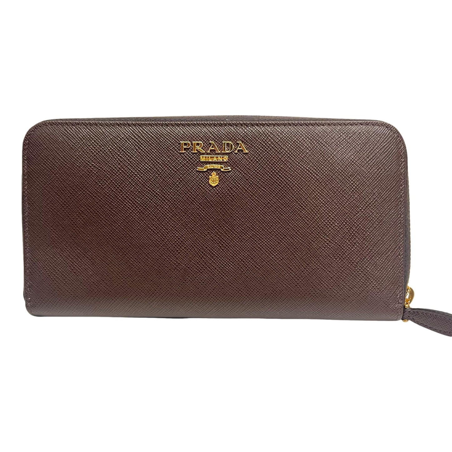Luxury PradaBruciato Brown Saffiano Leather Zip Around Continental Wallet