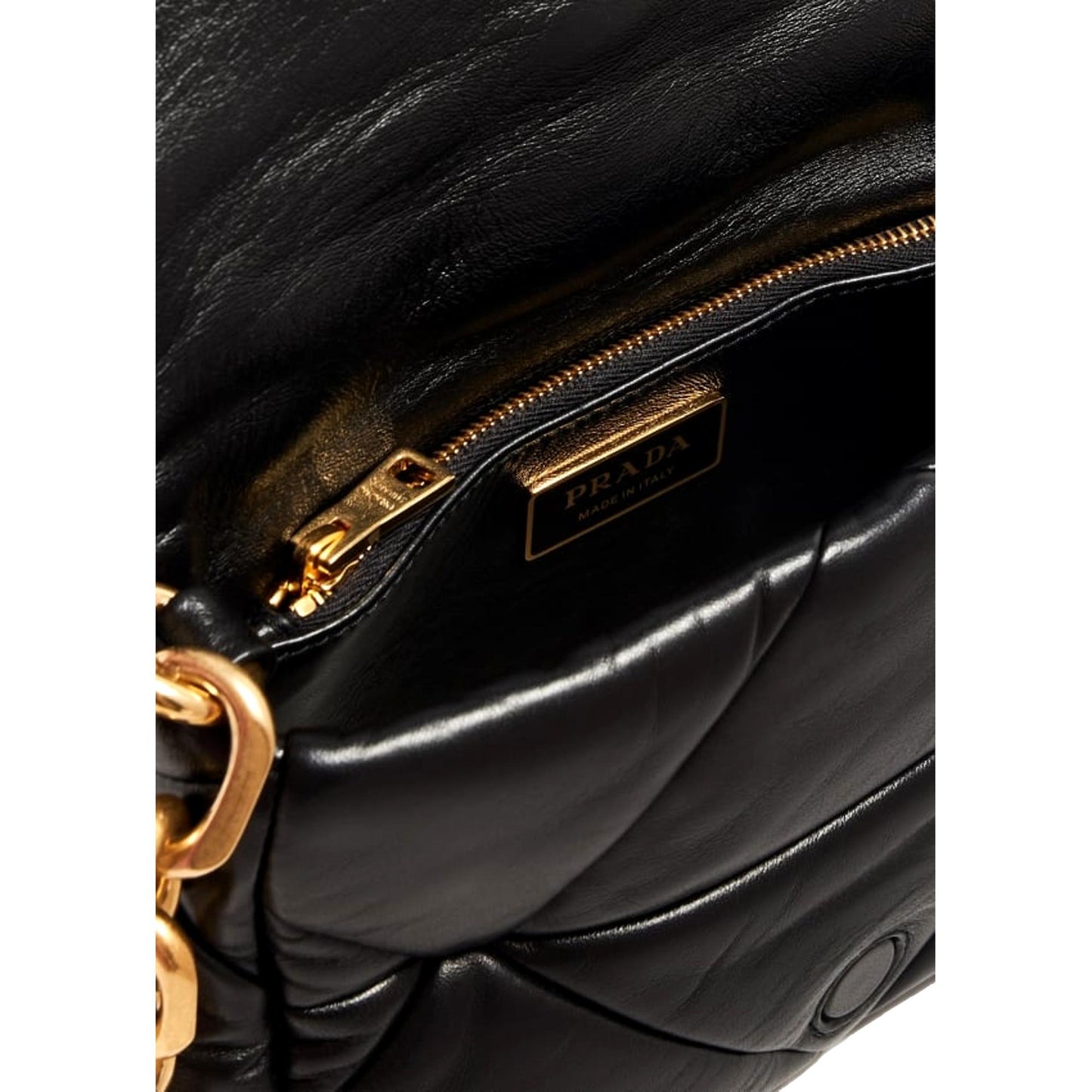 Luxury PradaGold Logo Black Quilted Nappa Patch Leather Small Shoulder Bag