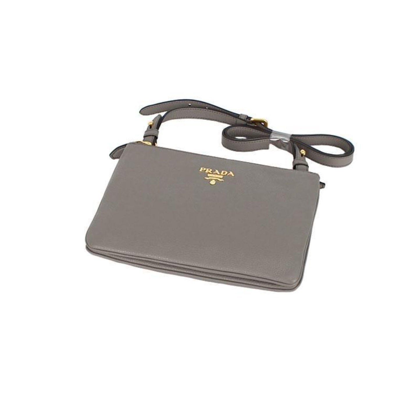 Luxury PradaVitello Phenix Argilla Gray Leather Logo Plaque Crossbody Bag