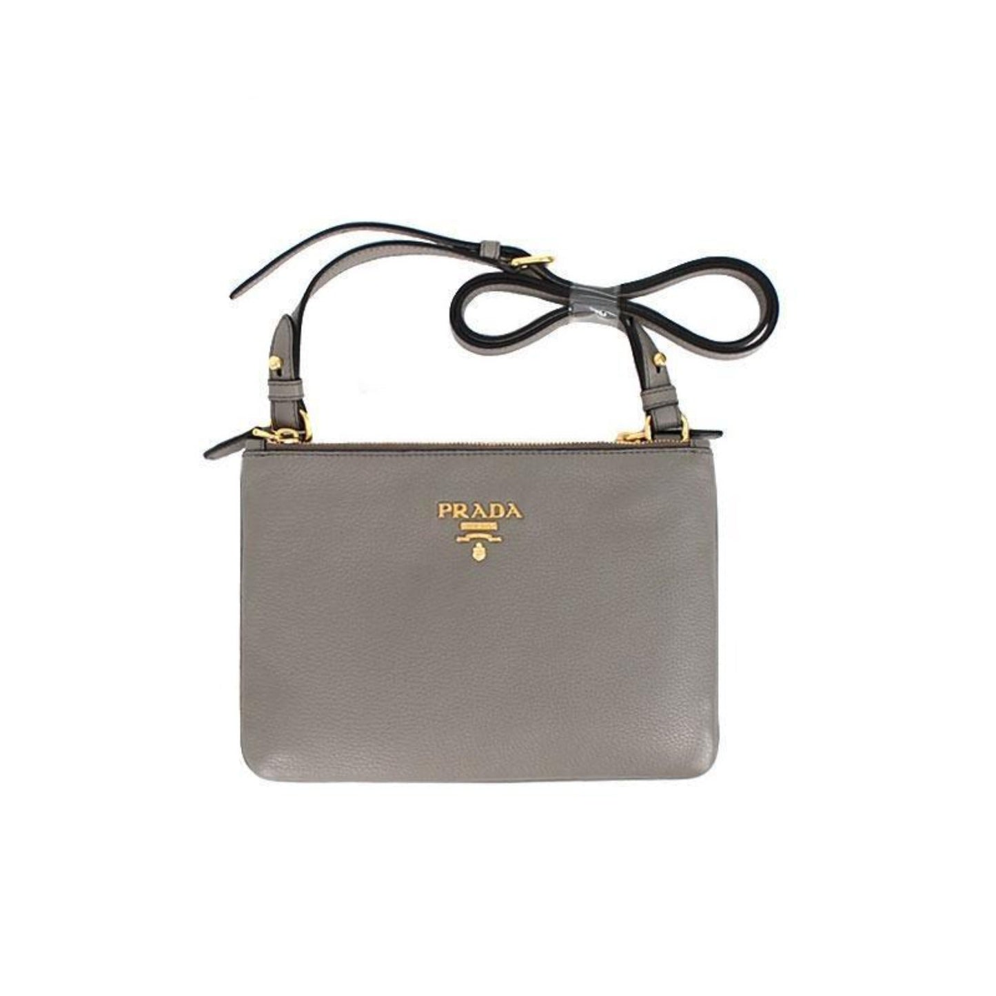 Luxury PradaVitello Phenix Argilla Gray Leather Logo Plaque Crossbody Bag