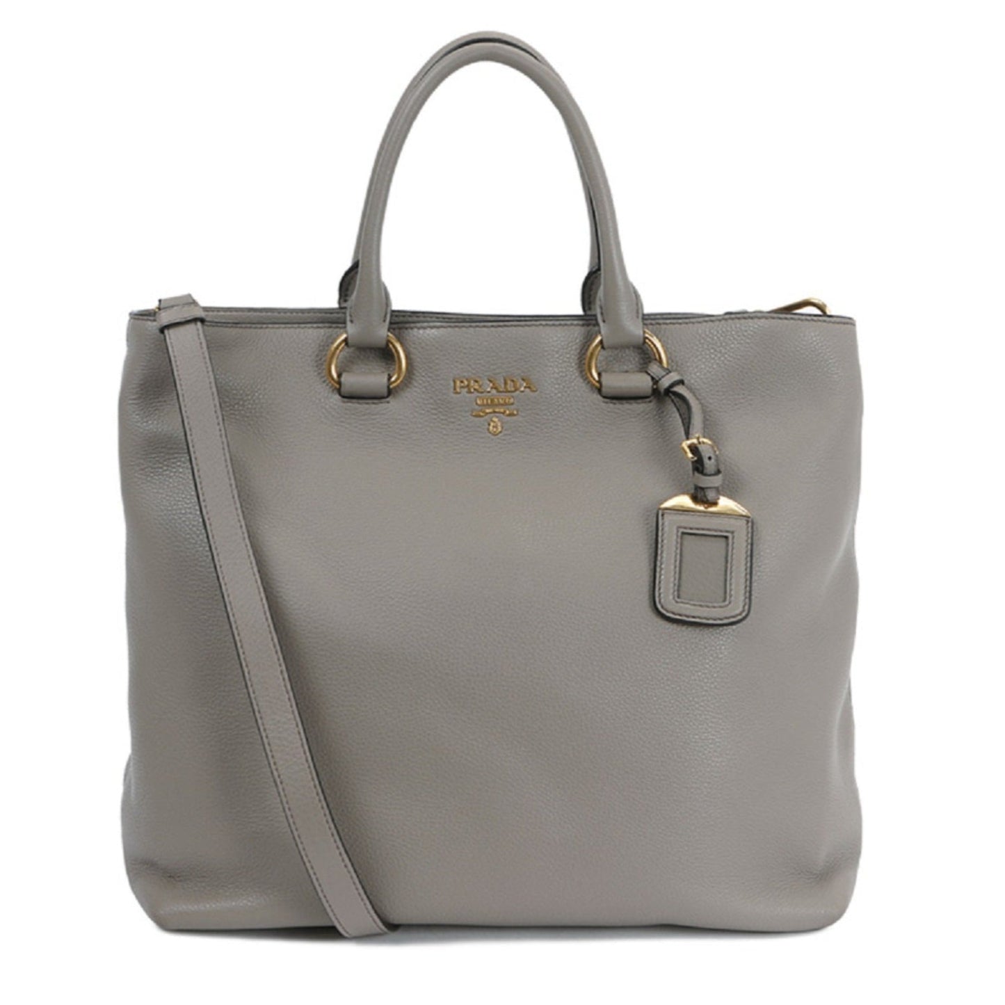 Luxury PradaGray Vitello Phenix Shopping Tote Bag