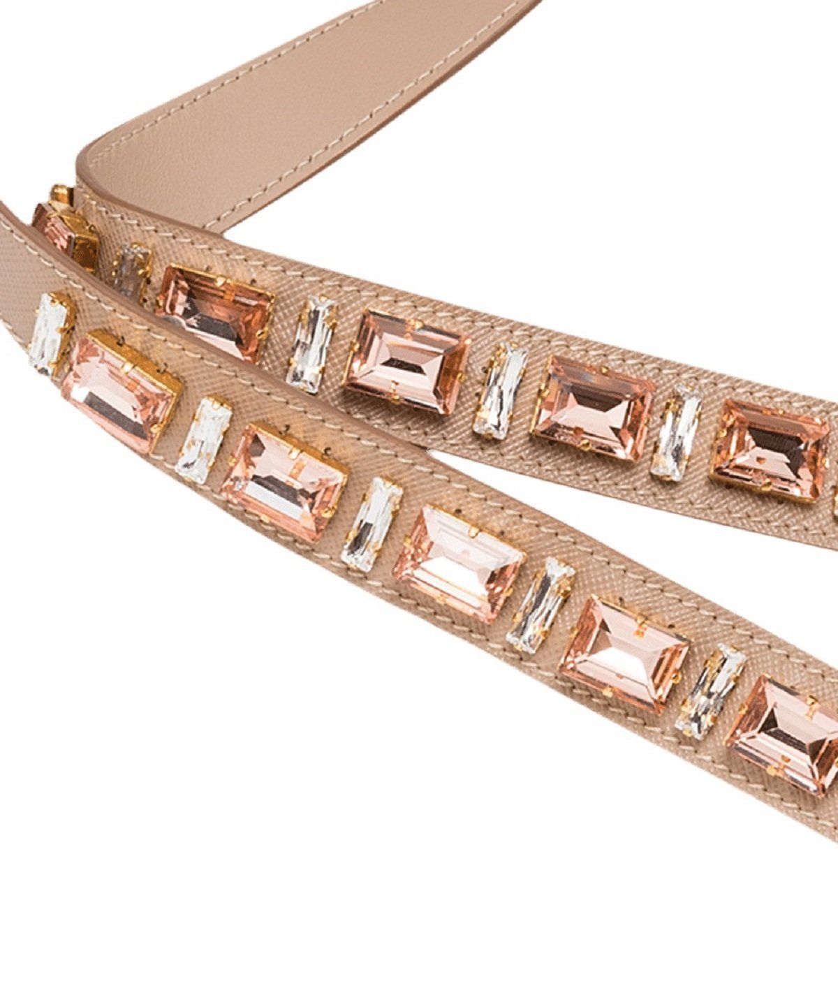 Luxury PradaLeather Saffiano Crystal Women's Blush Pink Strap
