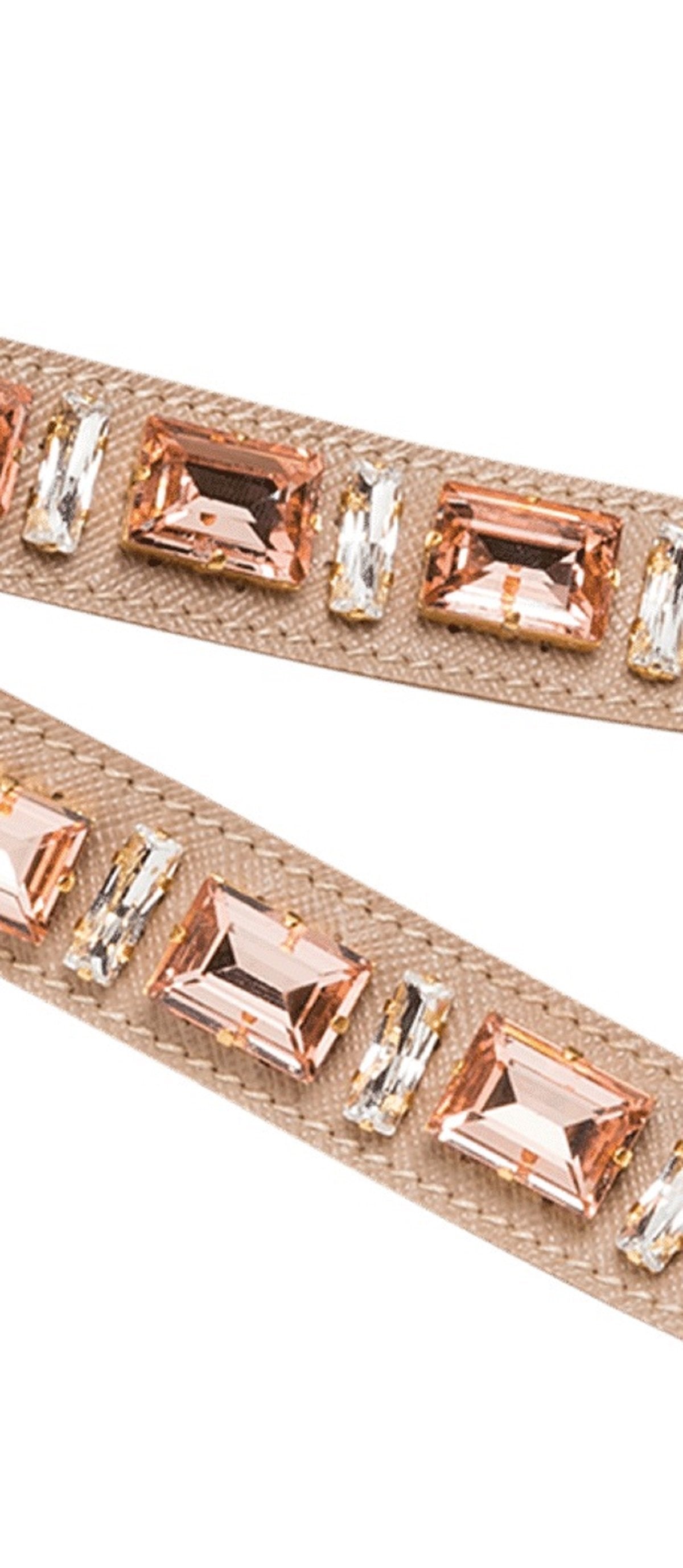 Luxury PradaLeather Saffiano Crystal Women's Blush Pink Strap