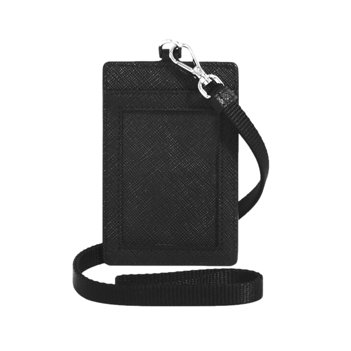 Luxury PradaLipstick Plaque Black Saffiano Leather ID Cardholder Lanyard