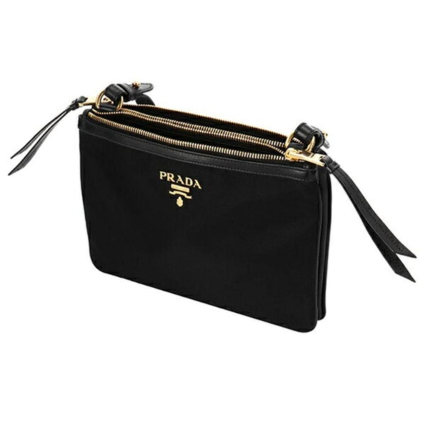 Luxury PradaLogo Tessuto Nylon Soft Calf Trim Black Cross Body Bag