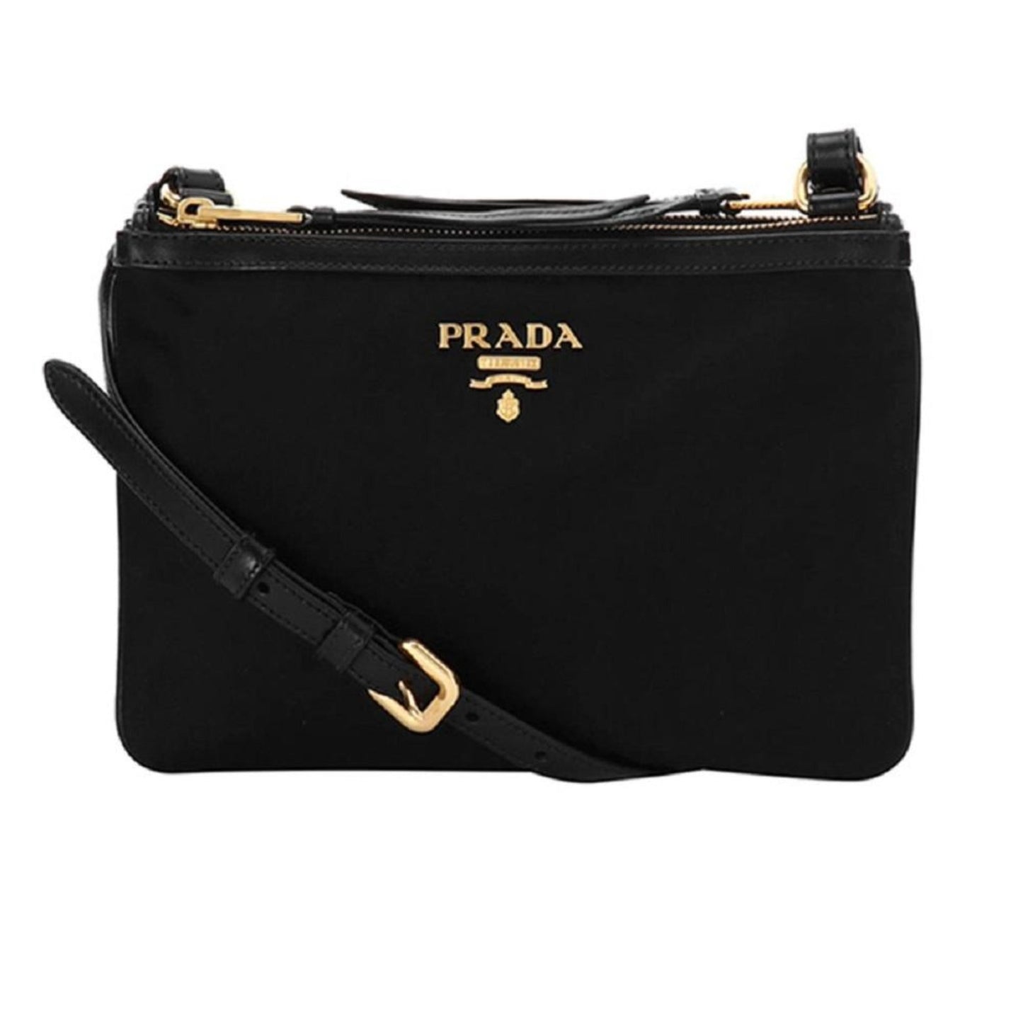 Luxury PradaLogo Tessuto Nylon Soft Calf Trim Black Cross Body Bag