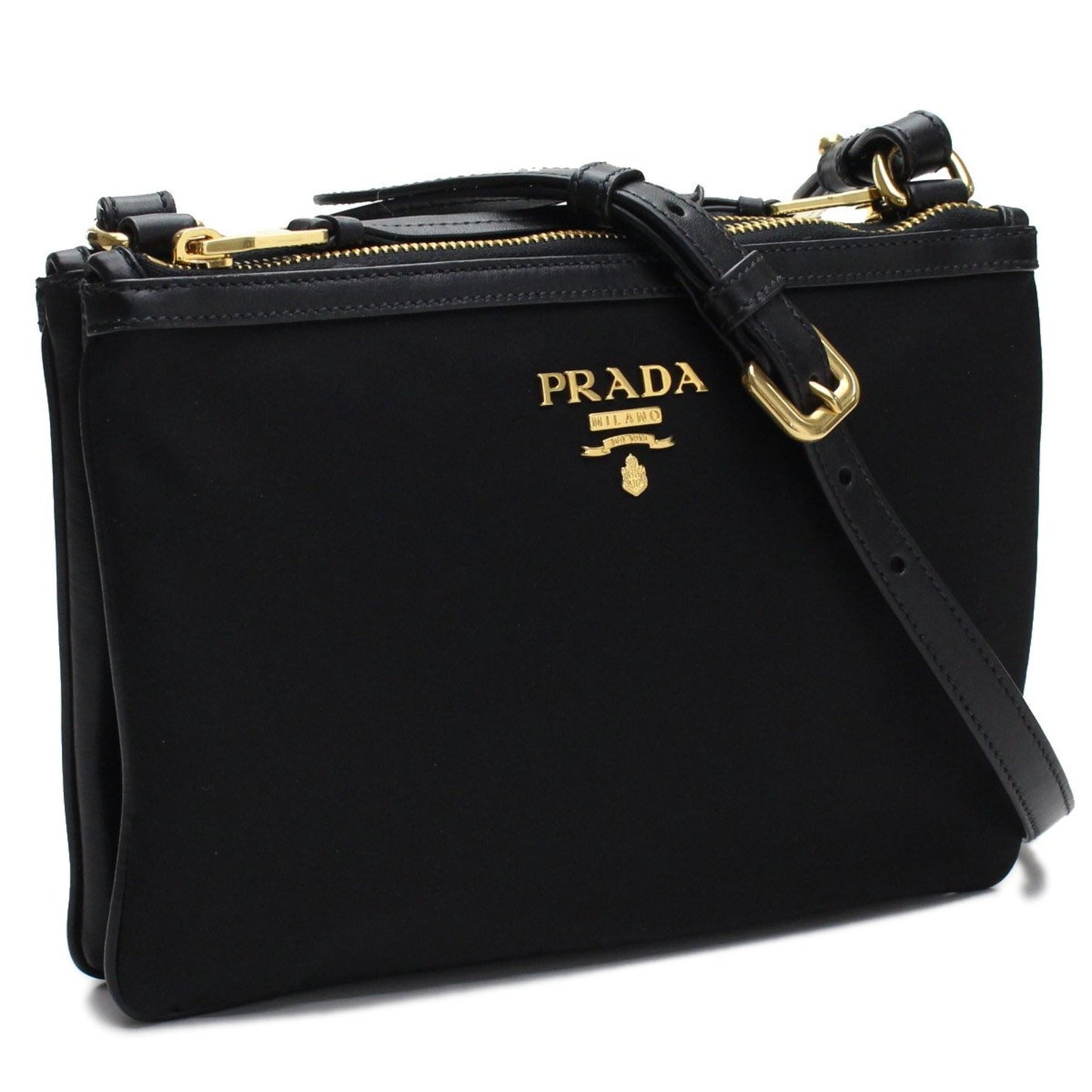 Luxury PradaLogo Tessuto Nylon Soft Calf Trim Black Cross Body Bag