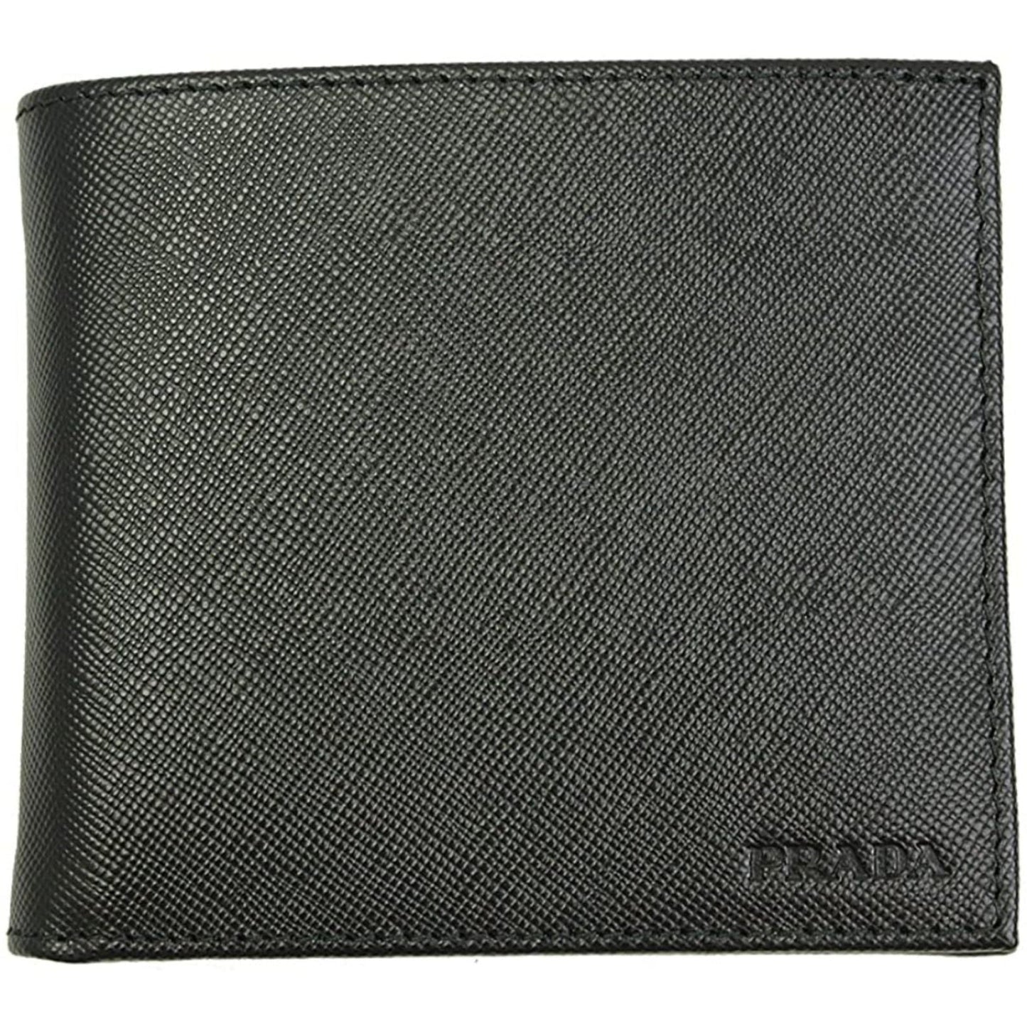 Luxury PradaMen's Black Saffiano Leather Logo Billfold Bifold Wallet