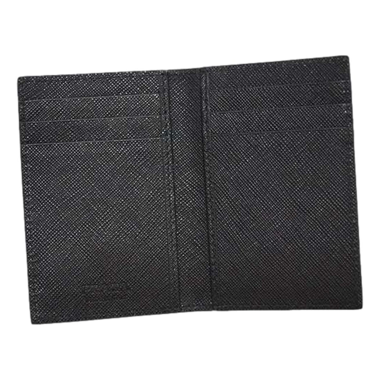 Luxury PradaMens Saffiano Leather Vertical Card Black Holder