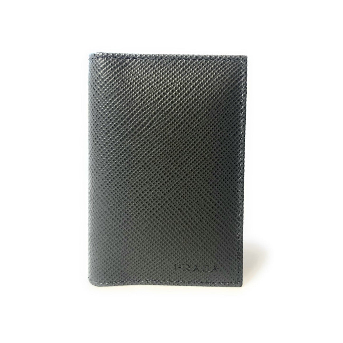 Luxury PradaMens Saffiano Leather Vertical Card Black Holder