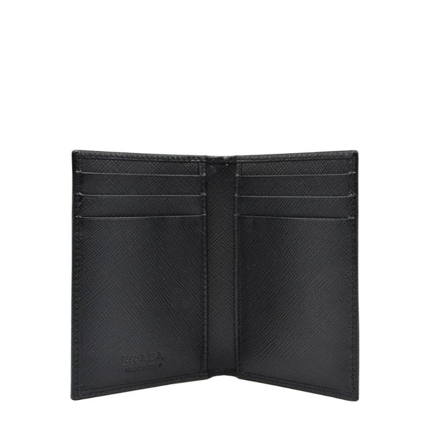 Luxury PradaMens Saffiano Leather Vertical Card Black Holder