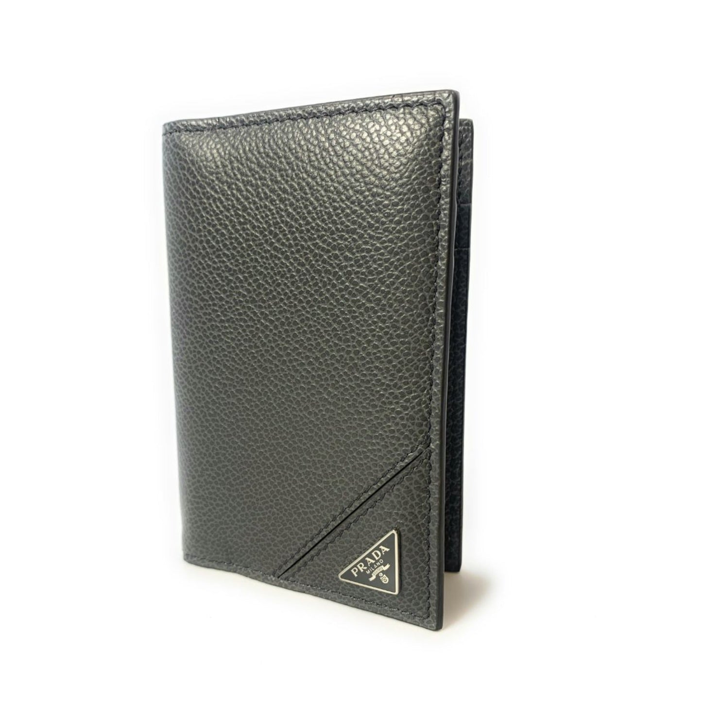 Luxury PradaMen's Vitello Micro Grain Grey Leather Vertical Card Holder