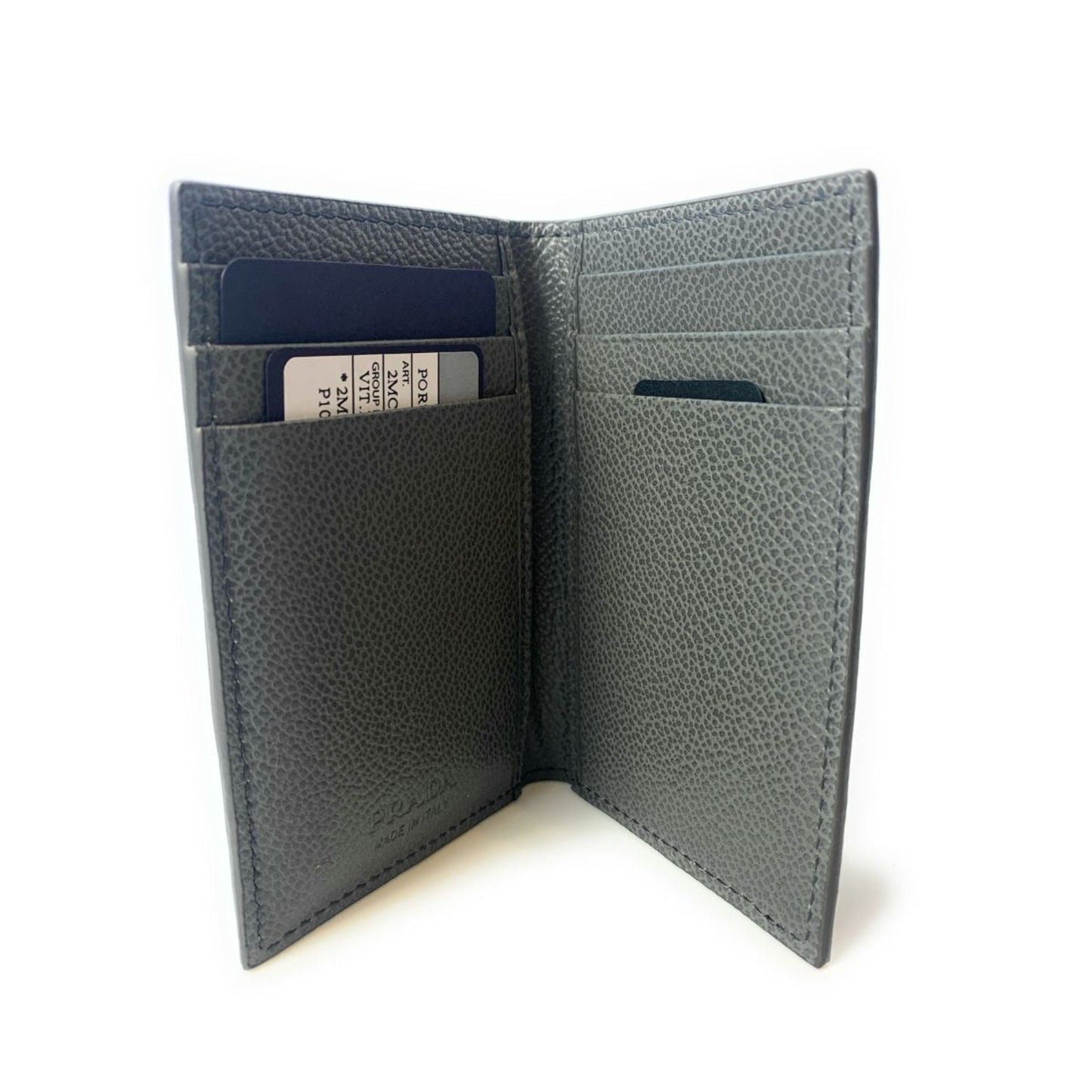 Luxury PradaMen's Vitello Micro Grain Grey Leather Vertical Card Holder