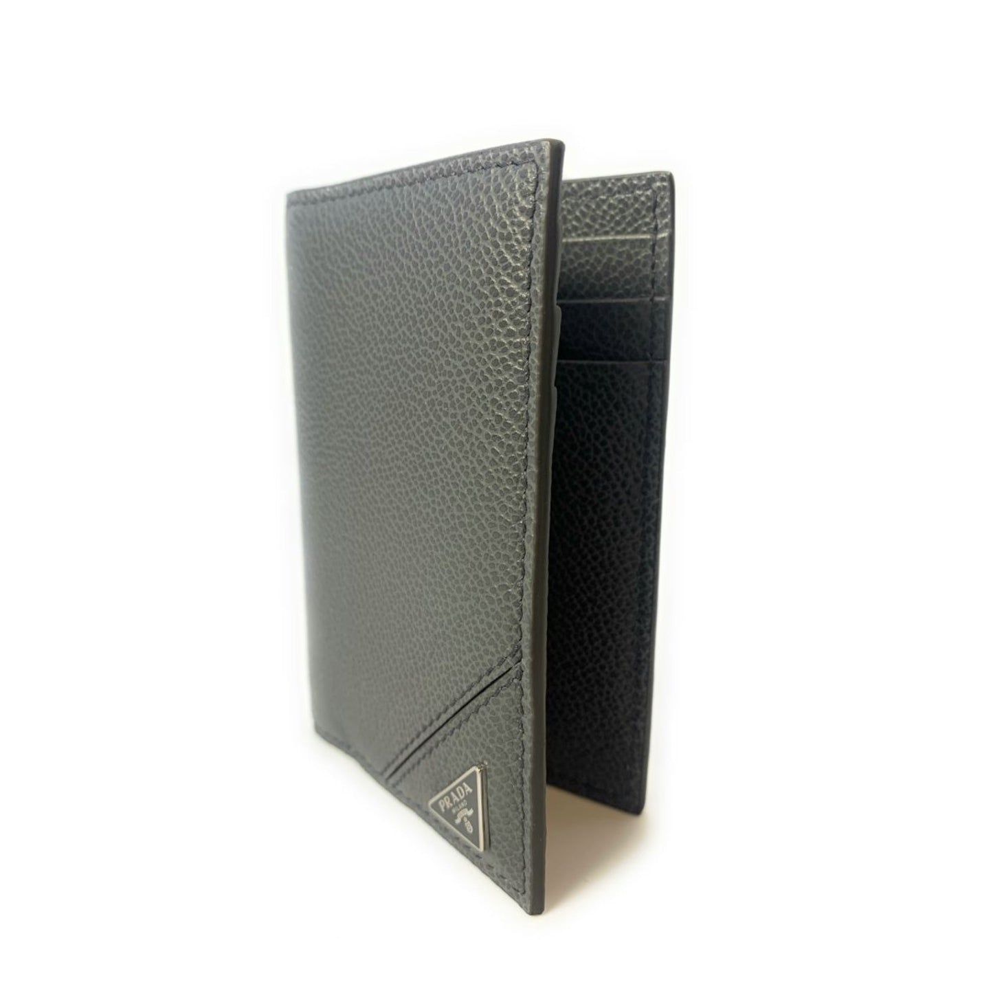 Luxury PradaMen's Vitello Micro Grain Grey Leather Vertical Card Holder