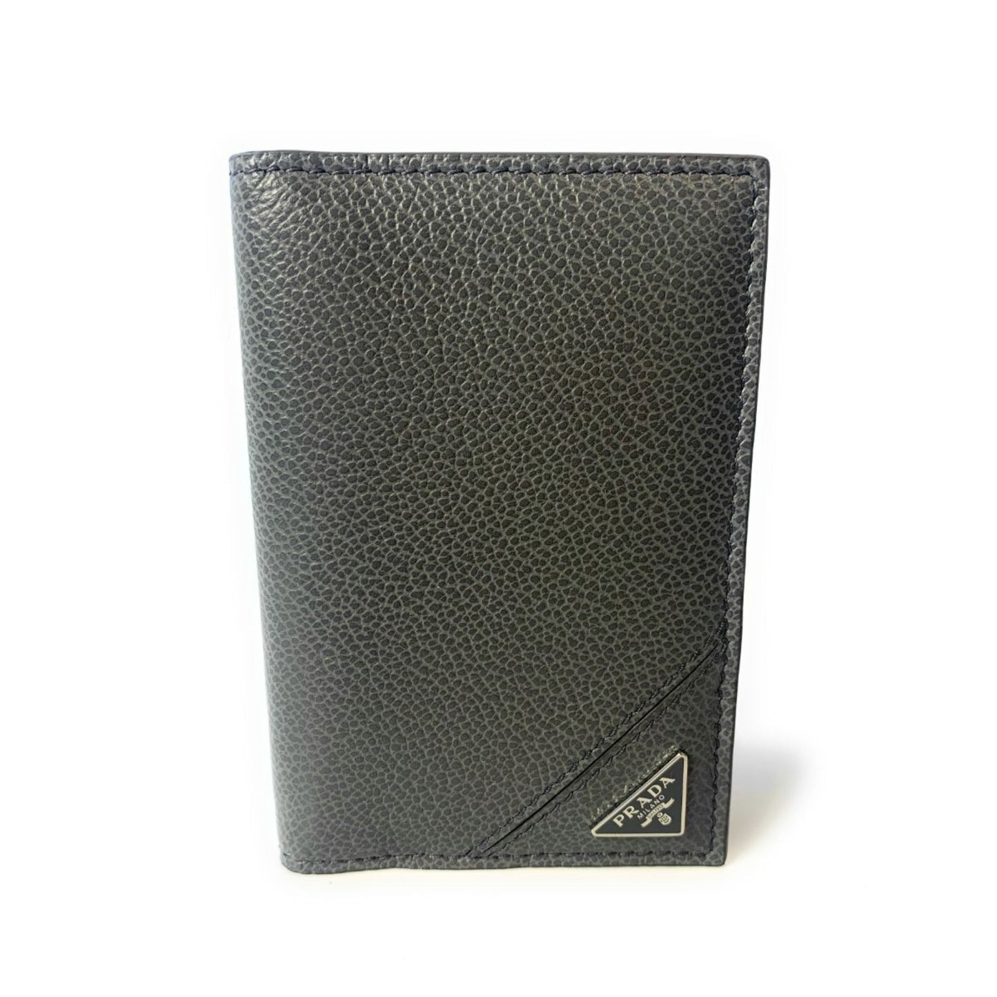 Luxury PradaMen's Vitello Micro Grain Grey Leather Vertical Card Holder