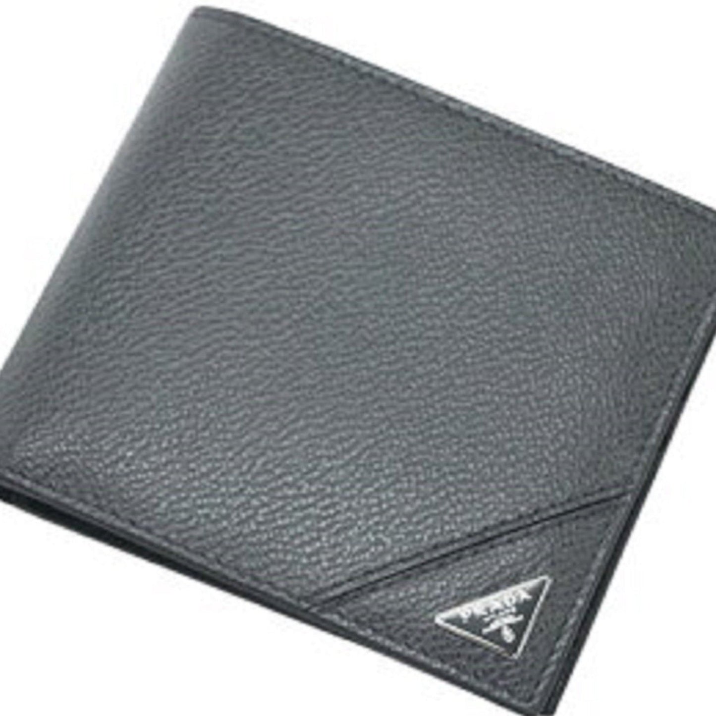 Luxury PradaVitello Micro Grain Gray Leather Triangle Logo Bifold Wallet