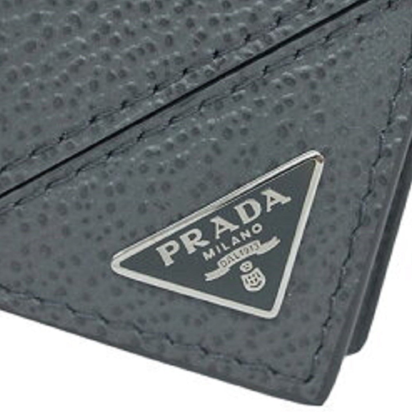 Luxury PradaVitello Micro Grain Gray Leather Triangle Logo Bifold Wallet