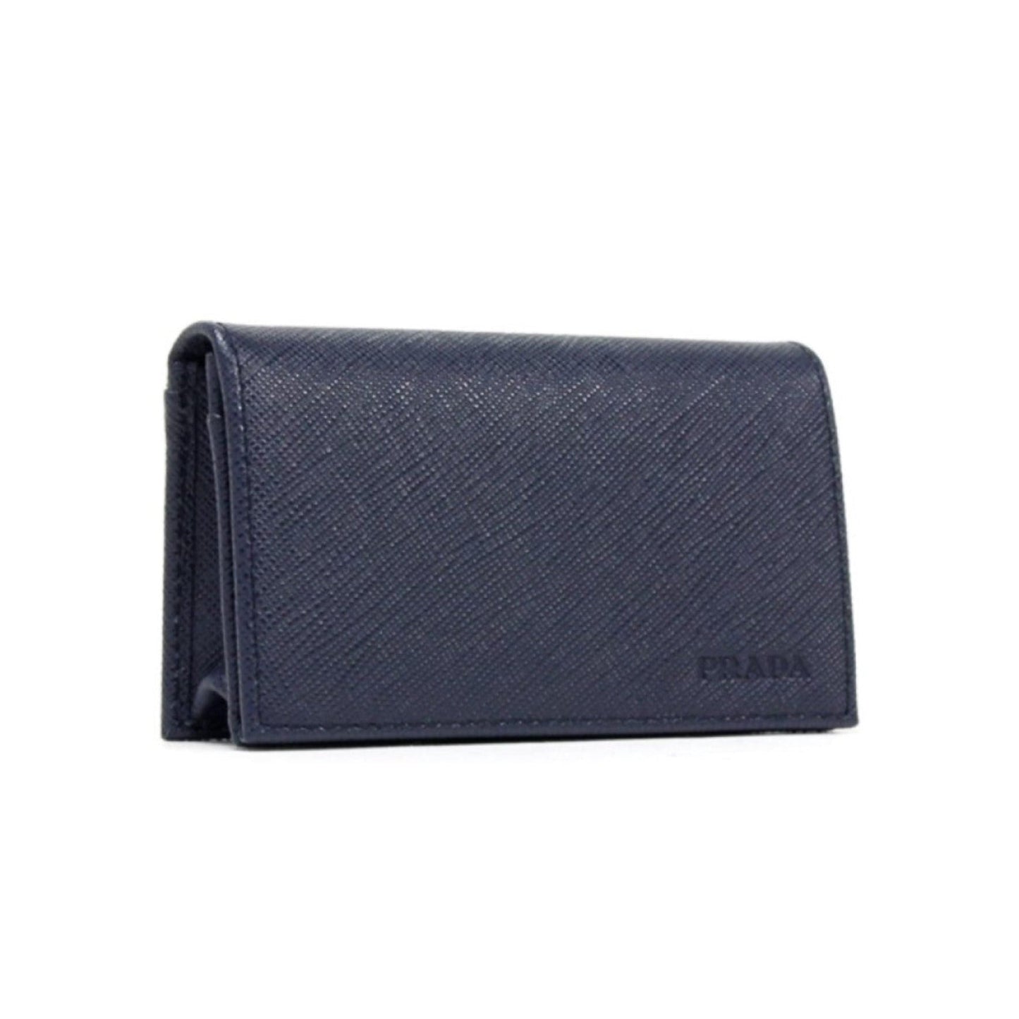 Luxury PradaMens Saffiano Flap Card Holder Wallet Baltico Blue