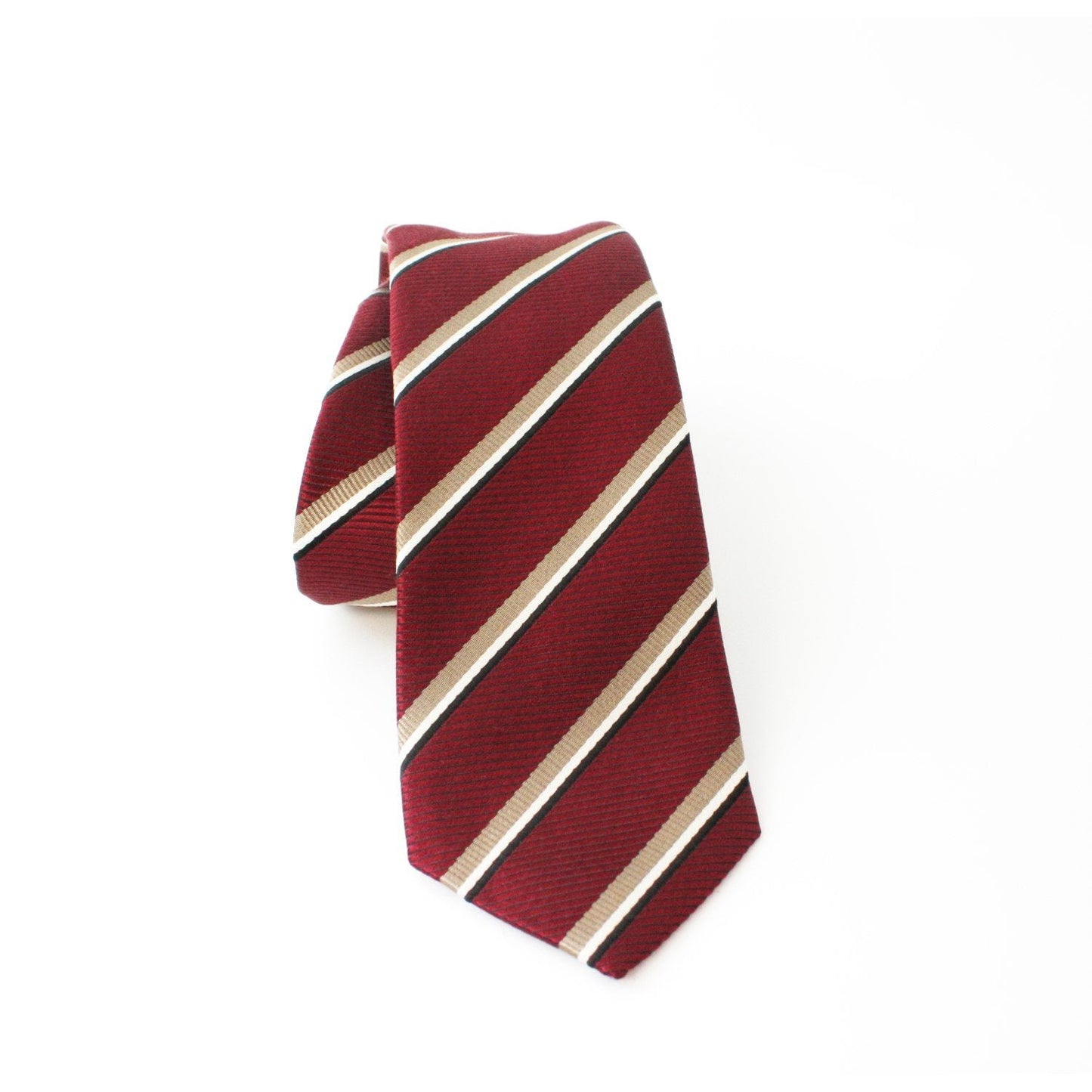 Luxury PradaMens Neck Tie 100% Silk Bordeaux Red Gold Stripe Classic Pattern
