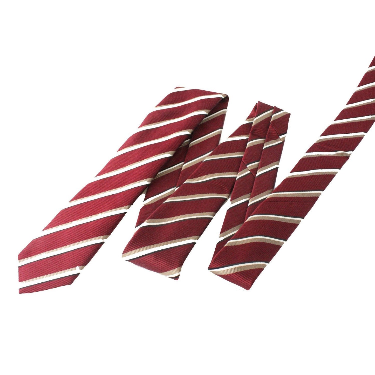 Luxury PradaMens Neck Tie 100% Silk Bordeaux Red Gold Stripe Classic Pattern