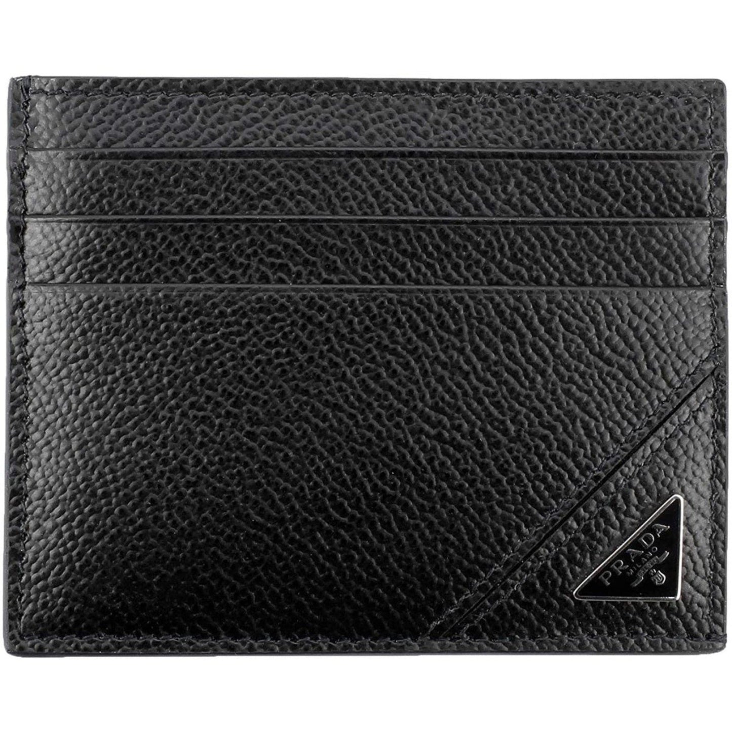 Luxury PradaVitello Micro Grain Black Triangle Logo Cardholder Wallet