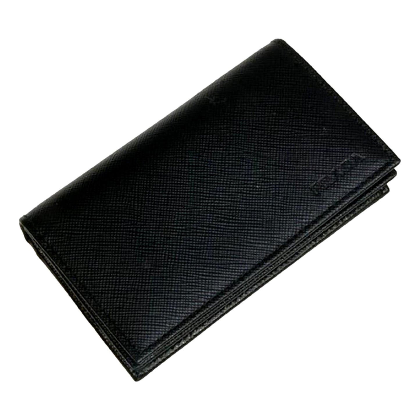 Luxury PradaMens Saffiano Flap Card Holder Wallet Black
