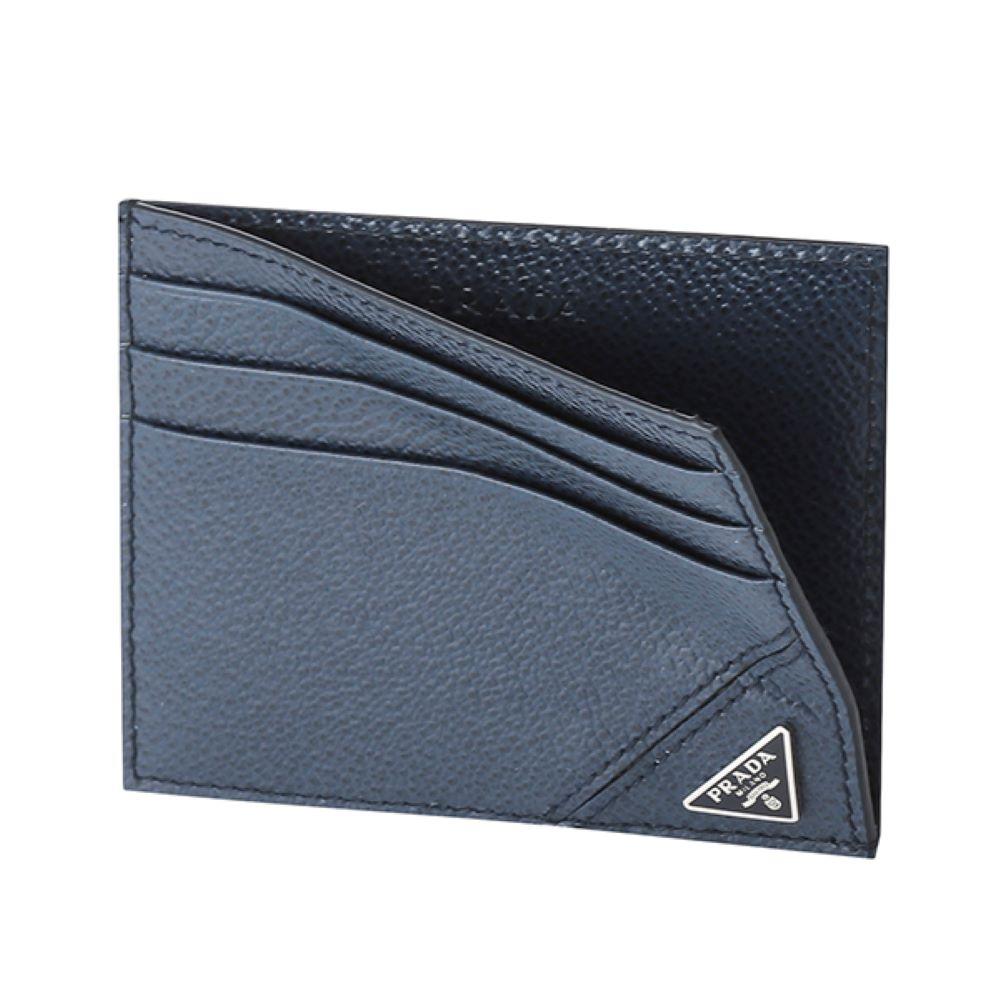 Luxury PradaVitello Micro Grain Navy Triangle Logo Cardholder Wallet